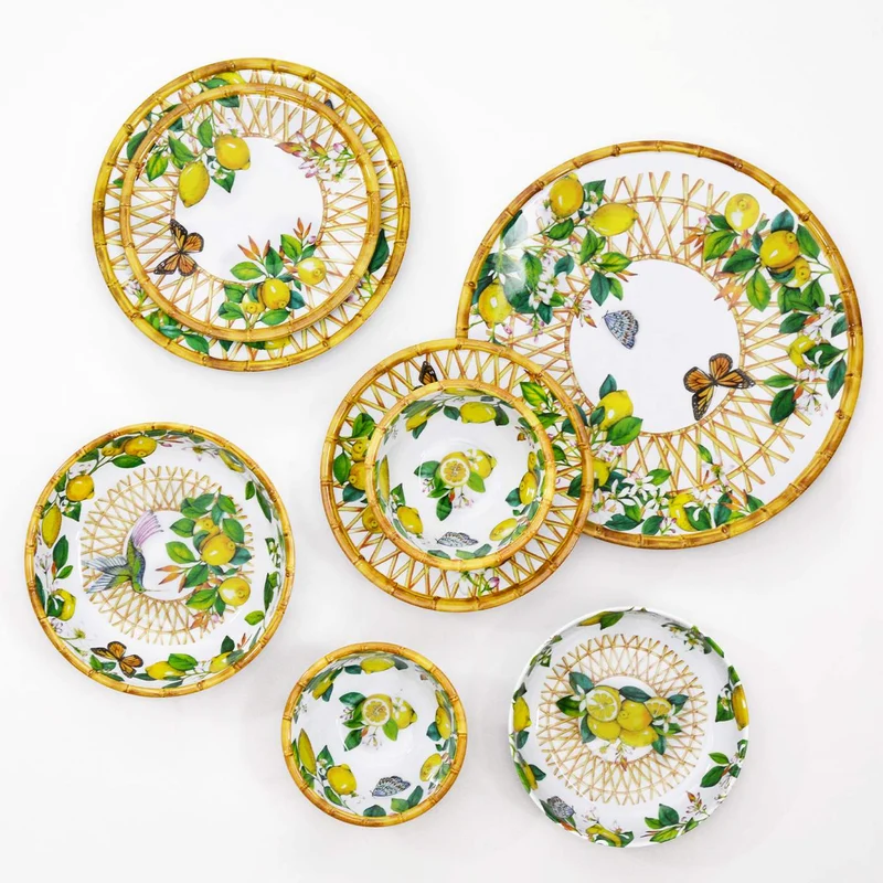 Plat de service rond en mélamine citron - Ø 35,5 cm
