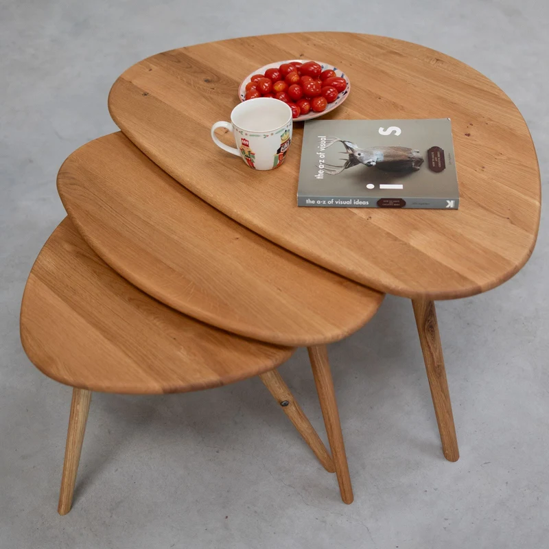 Lot de 3 tables basses gigognes en chêne massif Genève - NordicStory