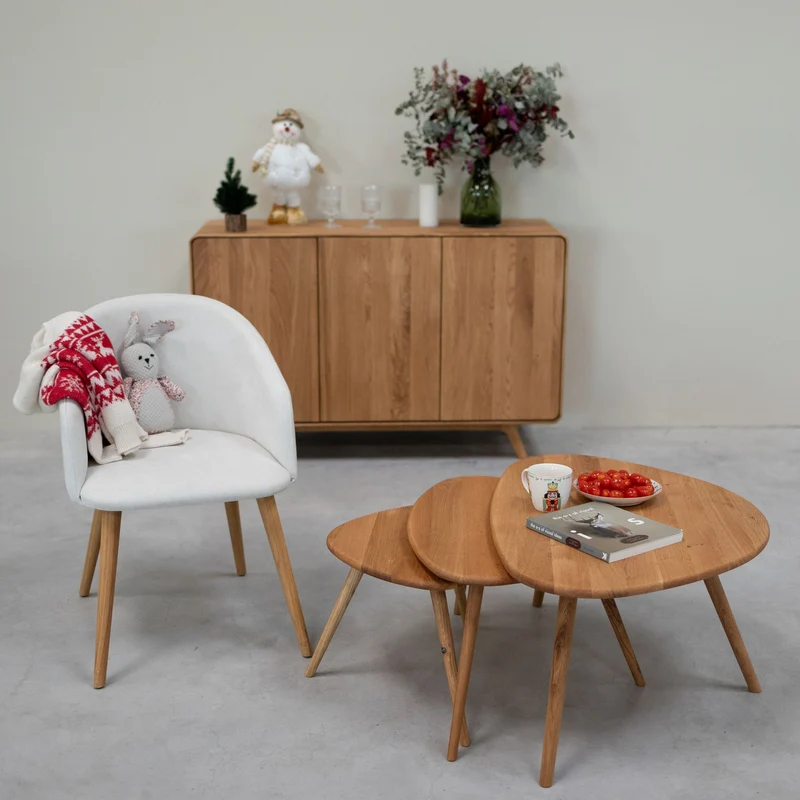 Lot de 3 tables basses gigognes en chêne massif Genève - NordicStory