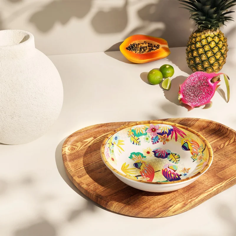 Grande assiette creuse en mélamine perroquets - 23 cm