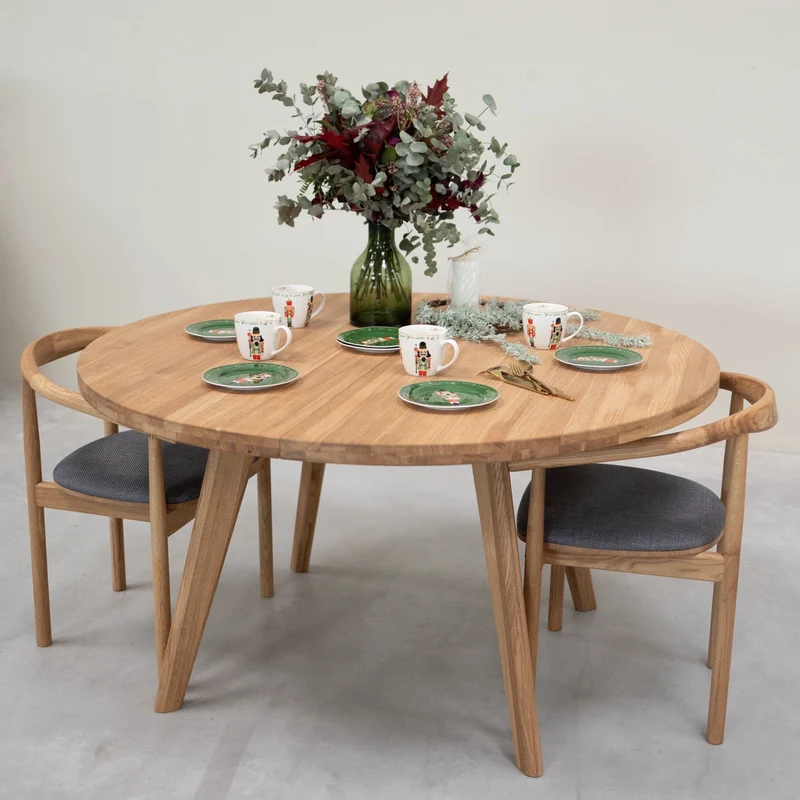 Table à manger ronde extensible en bois massif de chêne Léa - NordicStory