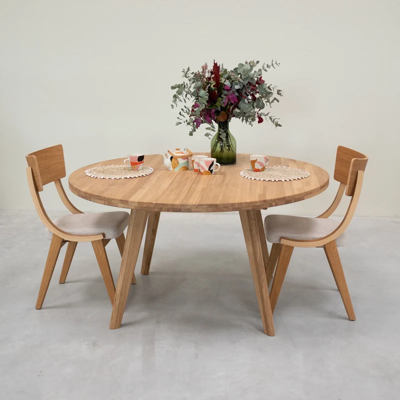 Table à manger ronde extensible en bois massif de chêne Léa - NordicStory