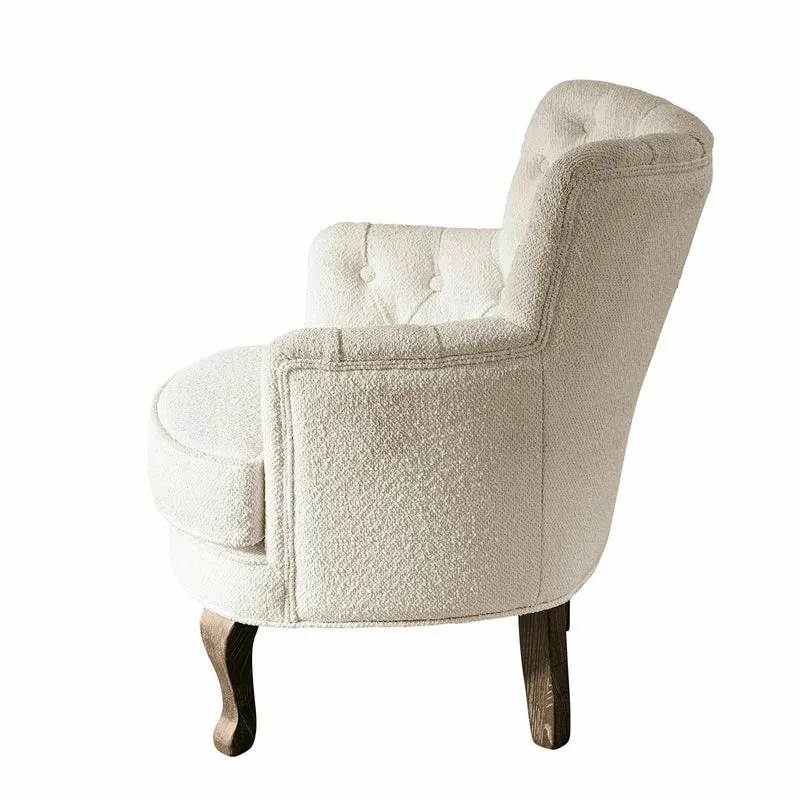 Fauteuil capitonné LOBERON Calgary en tissu bouclette crème