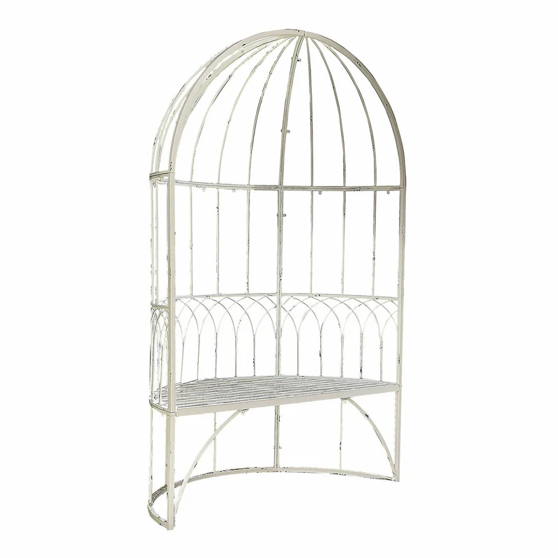 Banc LOBERON Rivandelle en forme de gloriette blanc vieilli