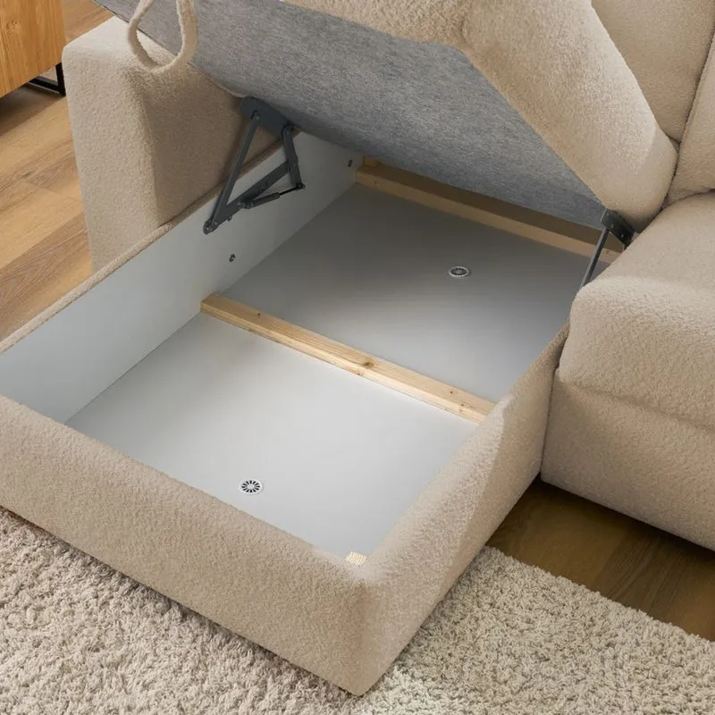 Canapé d'angle convertible BOBOCHIC Augustin ouverture express en tissu bouclette beige