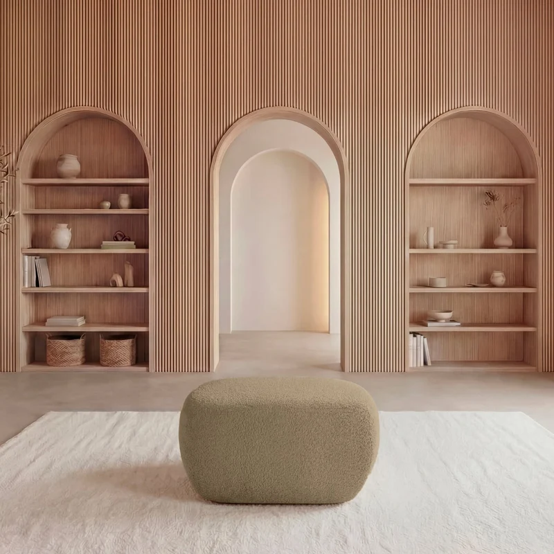 Pouf CASANOVA Santiago en tissu bouclette café
