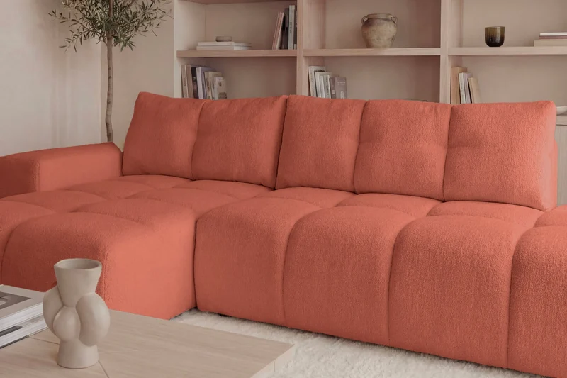 Canapé d'angle droit convertible CASANOVA Constance en tissu chenille terracotta