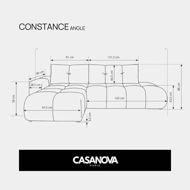 Canapé d'angle droit convertible CASANOVA Constance en tissu chenille terracotta