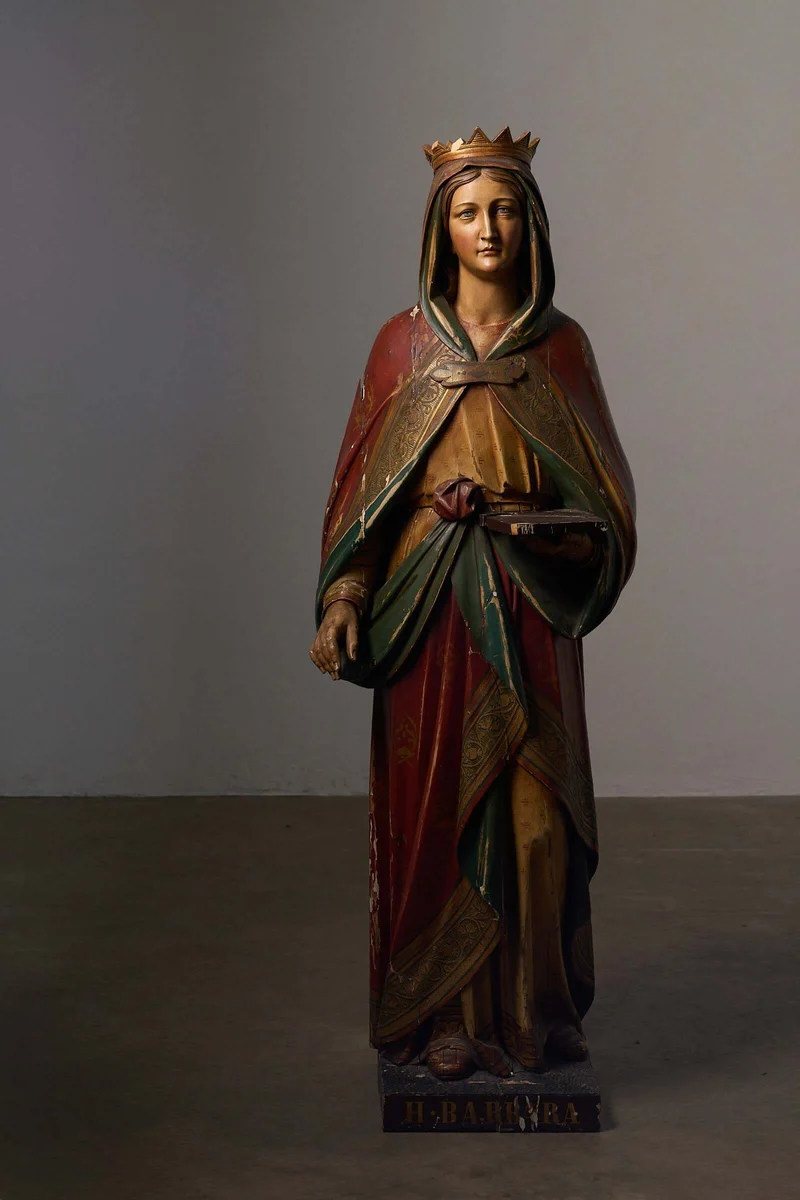 Antique Flemish Polychrome Statue of Saint Barbara