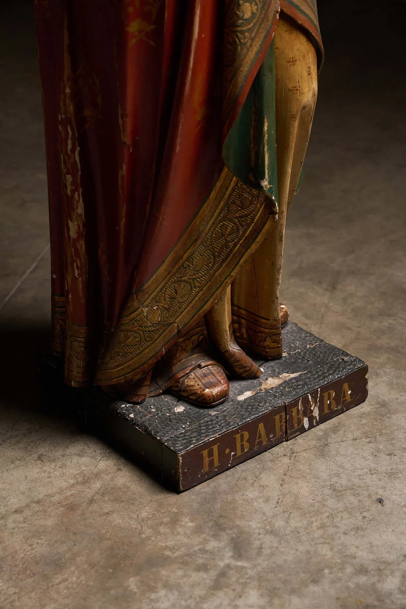 Antique Flemish Polychrome Statue of Saint Barbara