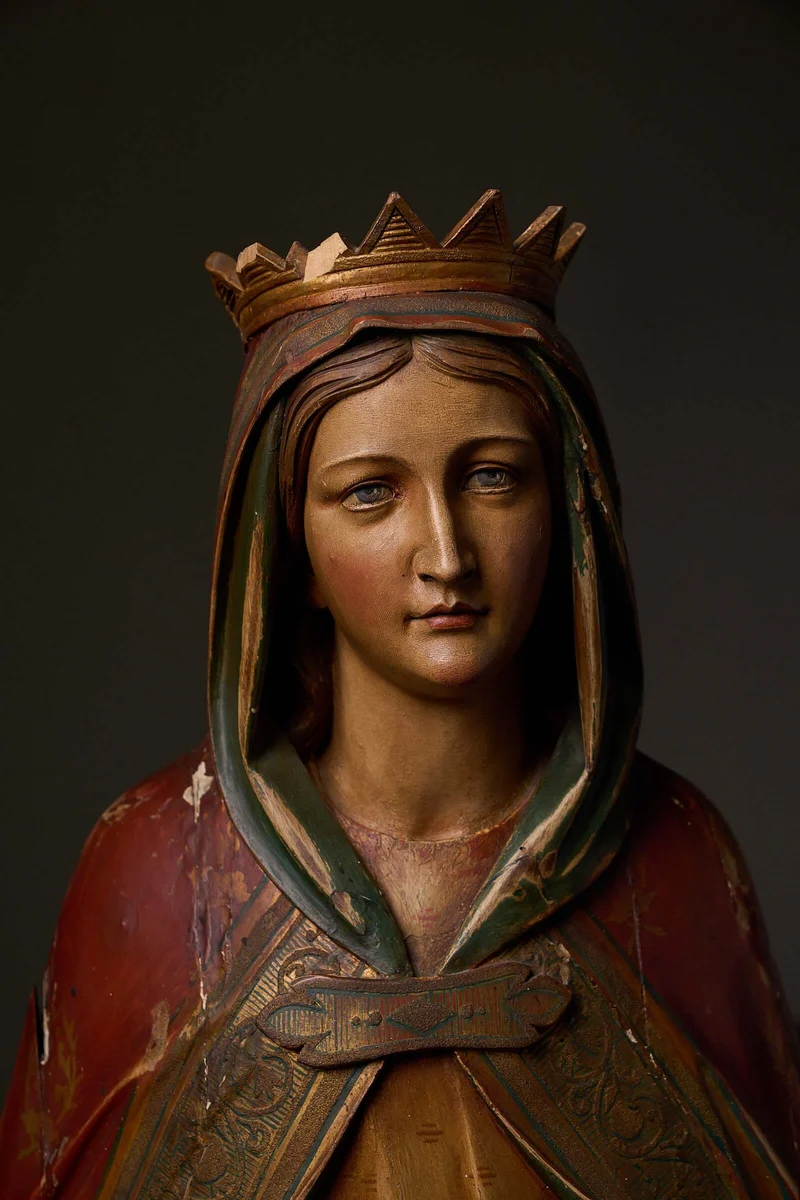 Antique Flemish Polychrome Statue of Saint Barbara