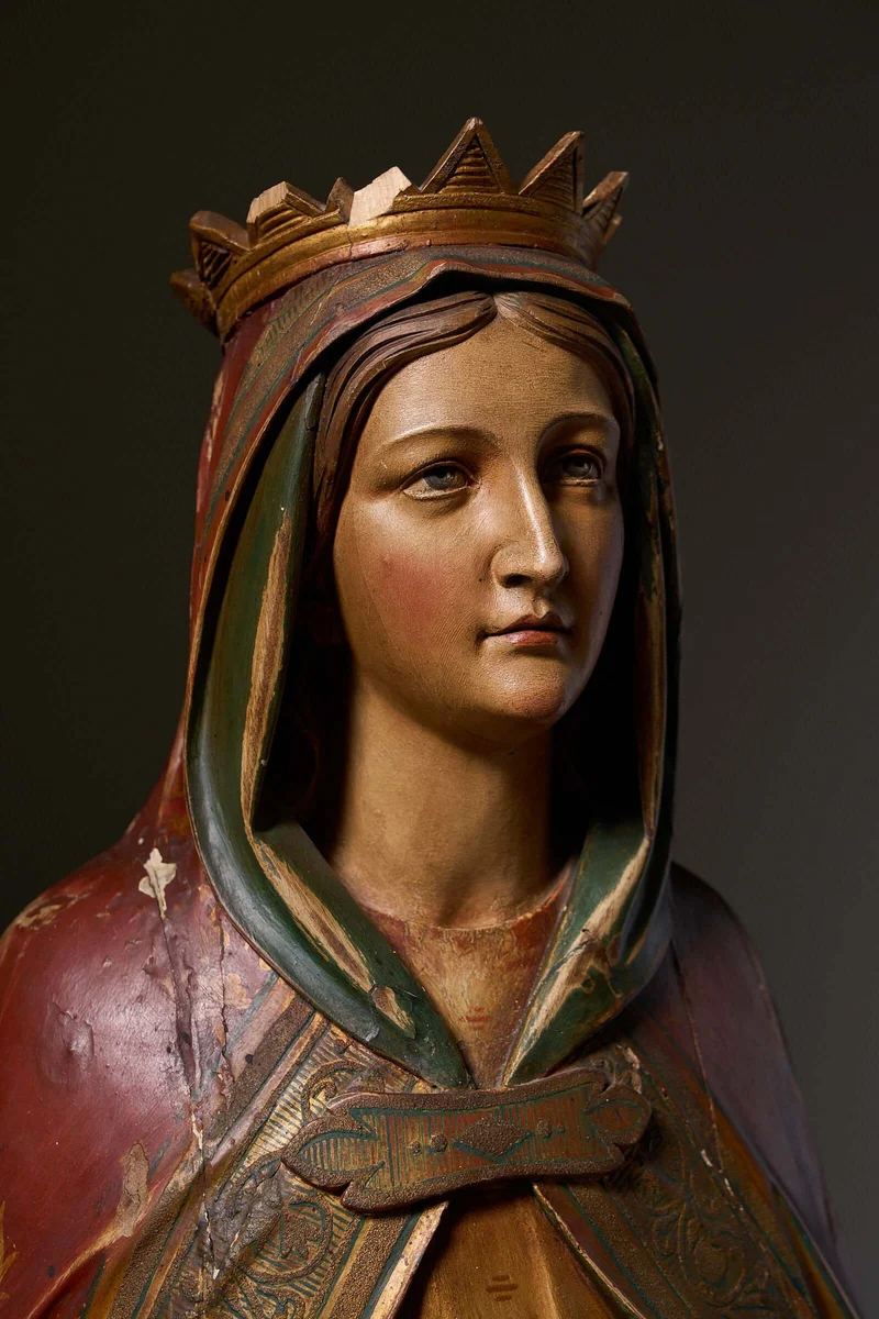 Antique Flemish Polychrome Statue of Saint Barbara