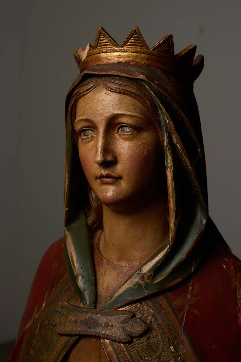 Antique Flemish Polychrome Statue of Saint Barbara