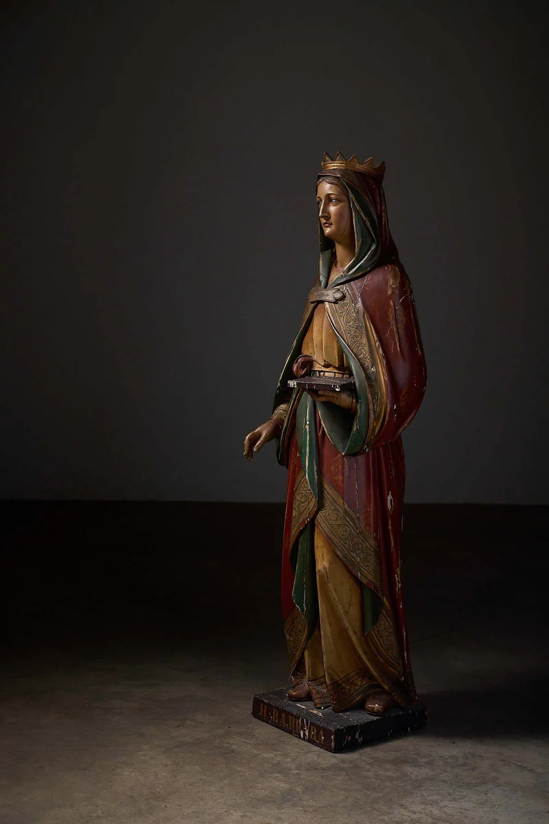 Antique Flemish Polychrome Statue of Saint Barbara