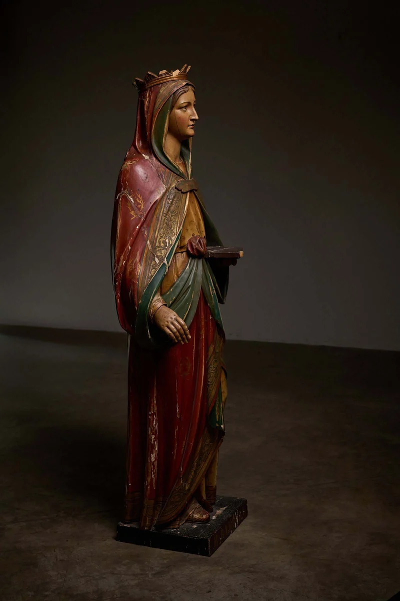 Antique Flemish Polychrome Statue of Saint Barbara