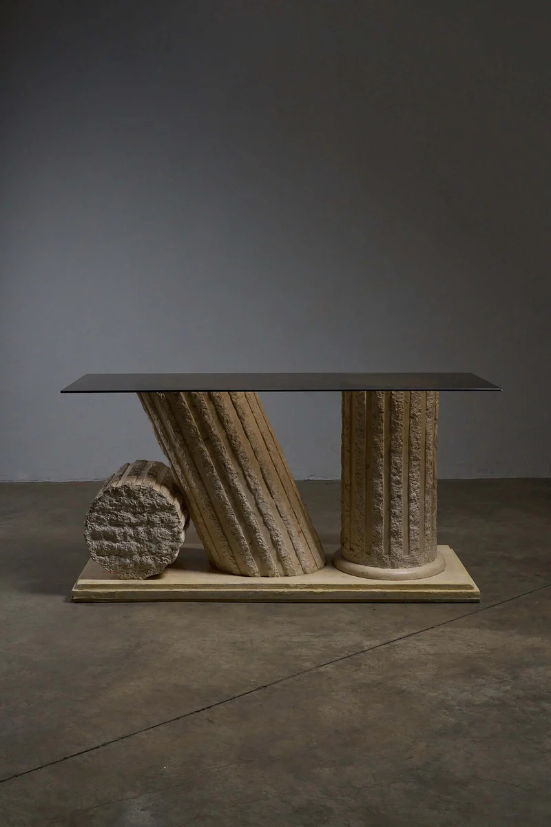 Postmodern 'Greek Ruins' Console Table in Mactan Stone 1980s