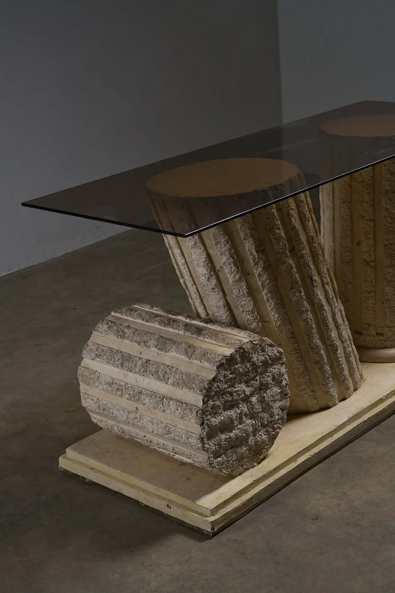 Postmodern 'Greek Ruins' Console Table in Mactan Stone 1980s