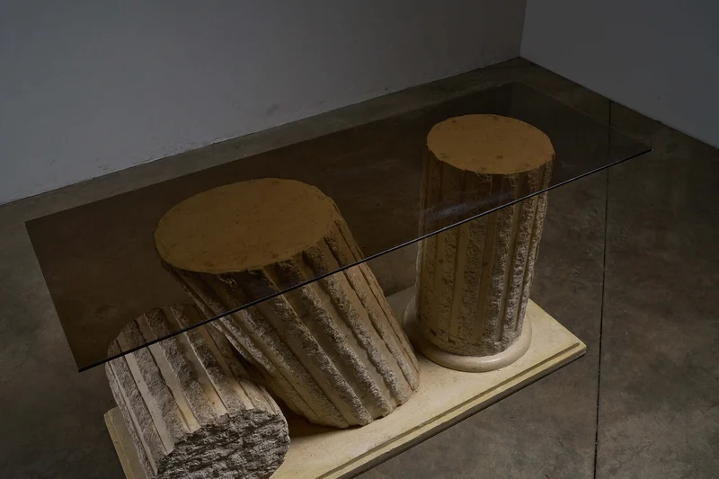 Postmodern 'Greek Ruins' Console Table in Mactan Stone 1980s