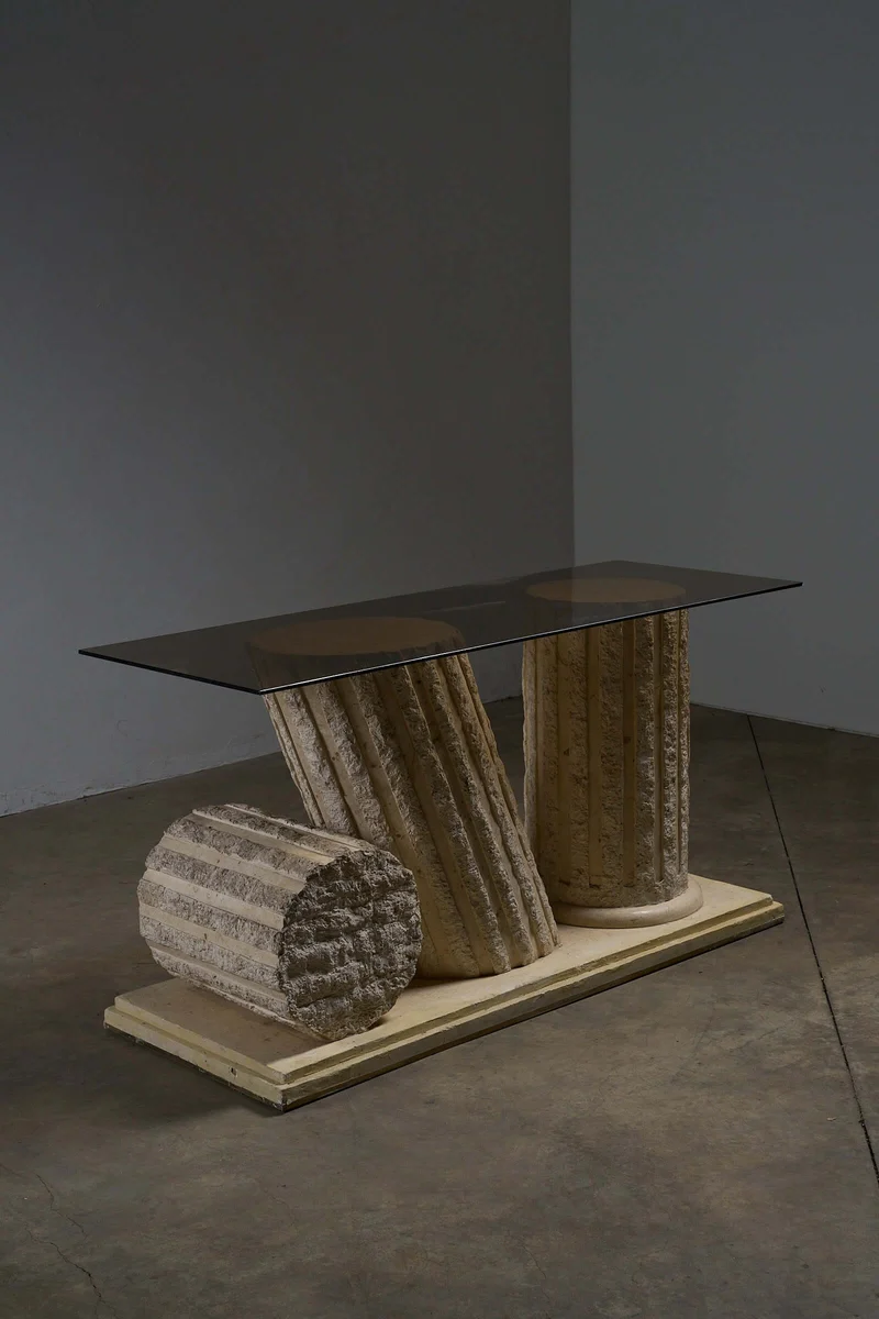 Postmodern 'Greek Ruins' Console Table in Mactan Stone 1980s