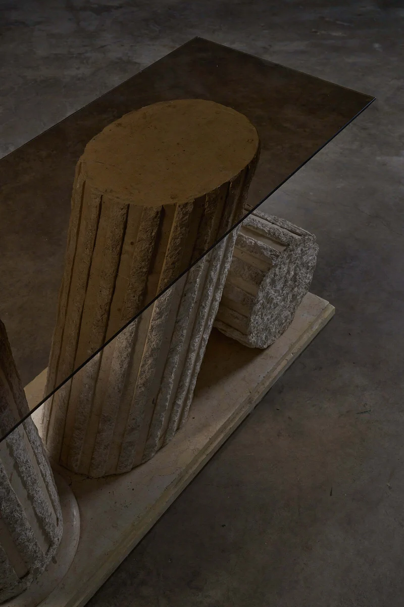 Postmodern 'Greek Ruins' Console Table in Mactan Stone 1980s