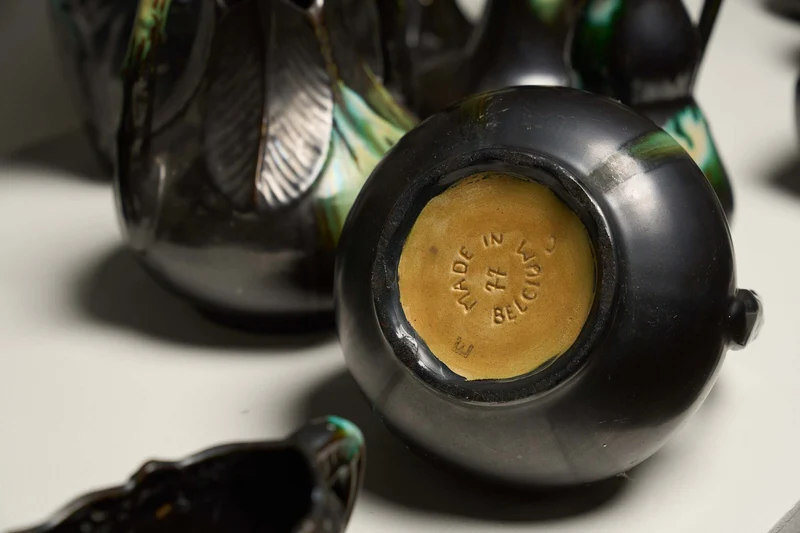 Large Collection of Belgian Art Deco Drip Glaze Ceramics 1920s