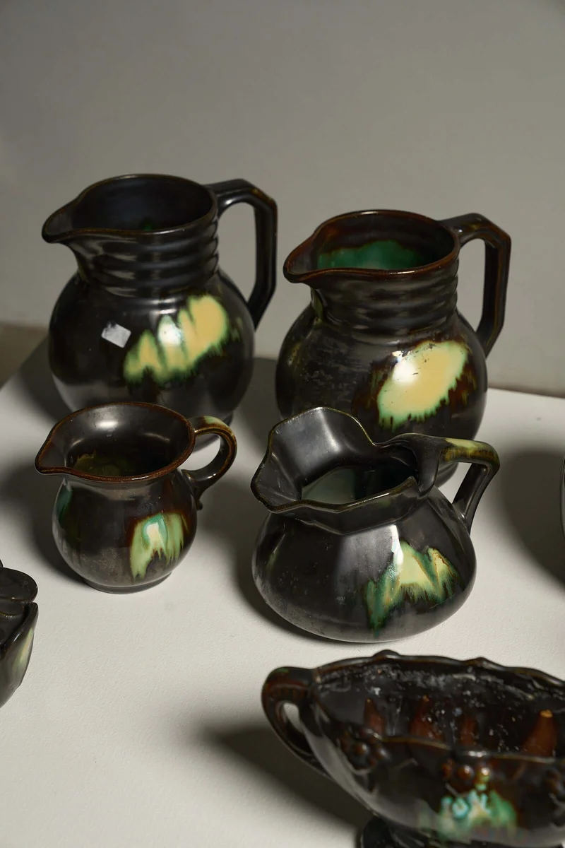 Large Collection of Belgian Art Deco Drip Glaze Ceramics 1920s