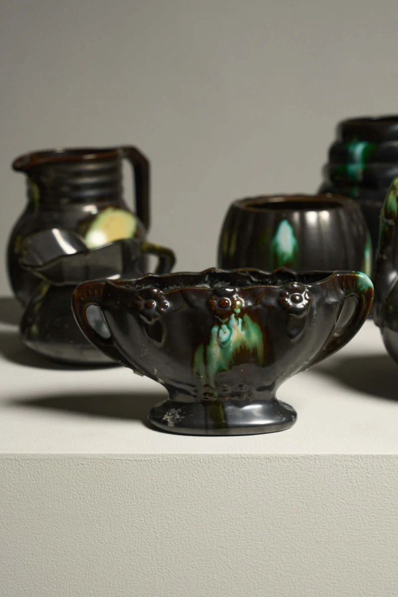 Large Collection of Belgian Art Deco Drip Glaze Ceramics 1920s