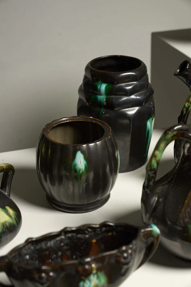Large Collection of Belgian Art Deco Drip Glaze Ceramics 1920s