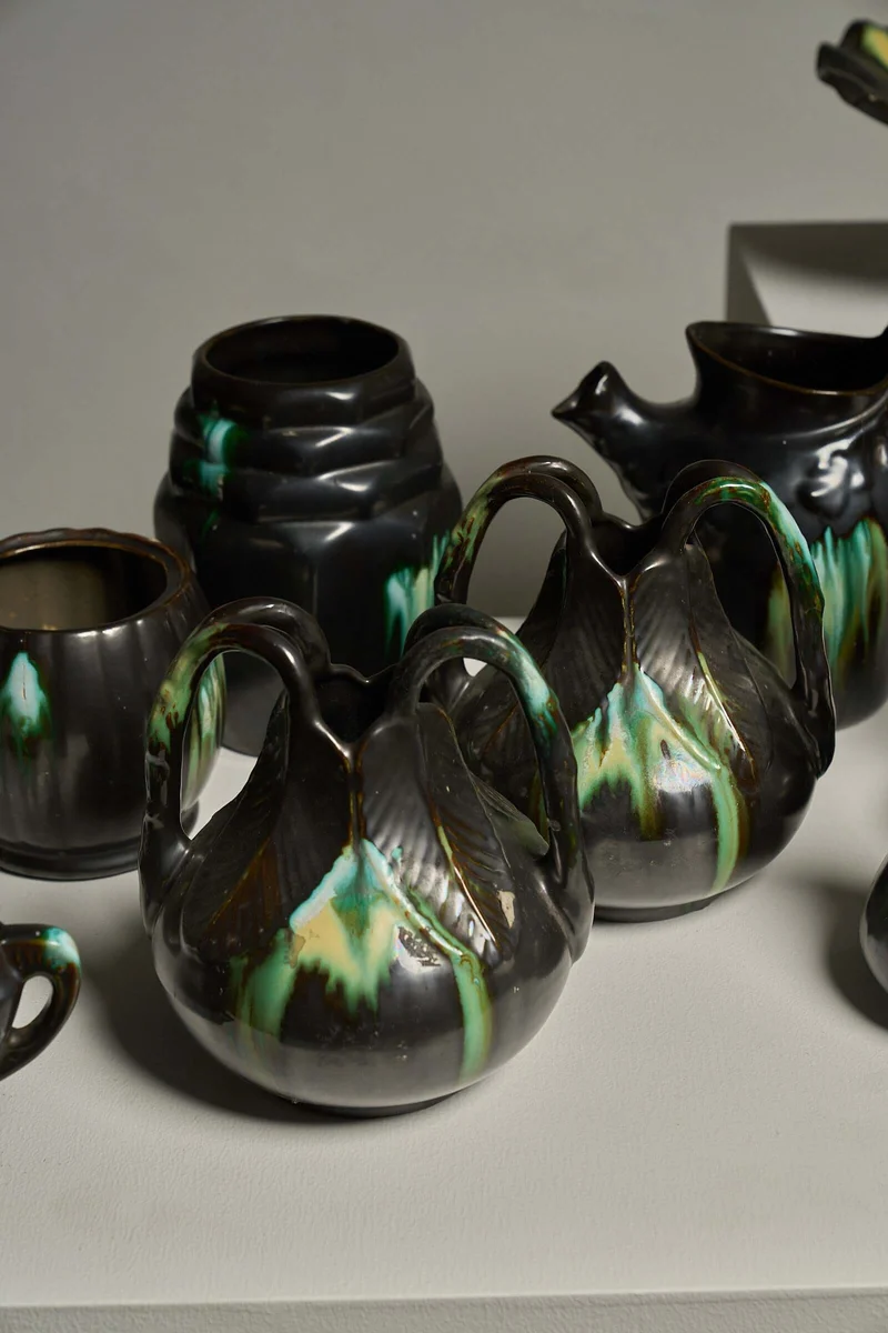Large Collection of Belgian Art Deco Drip Glaze Ceramics 1920s