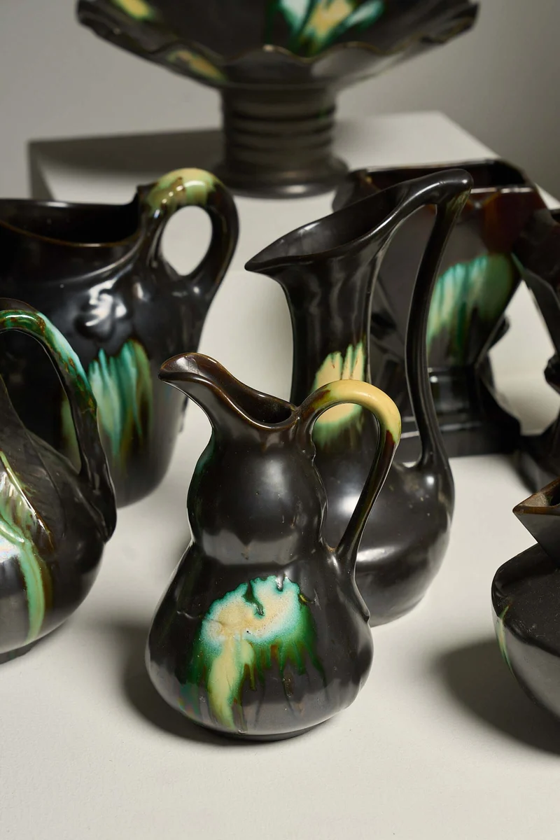 Large Collection of Belgian Art Deco Drip Glaze Ceramics 1920s