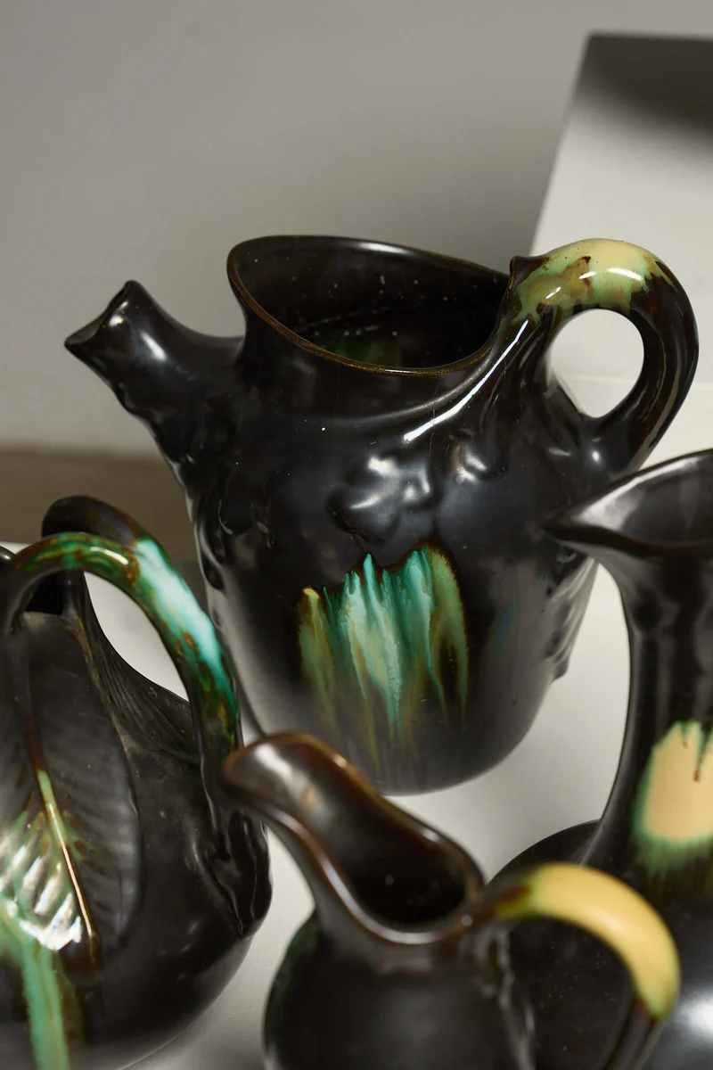 Large Collection of Belgian Art Deco Drip Glaze Ceramics 1920s