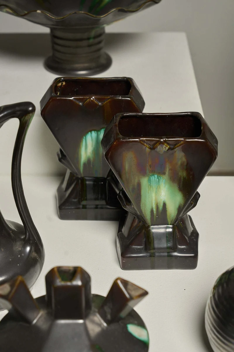Large Collection of Belgian Art Deco Drip Glaze Ceramics 1920s