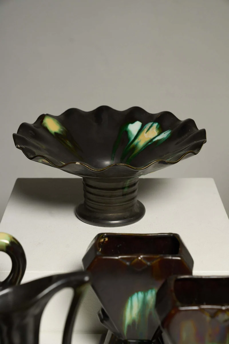 Large Collection of Belgian Art Deco Drip Glaze Ceramics 1920s