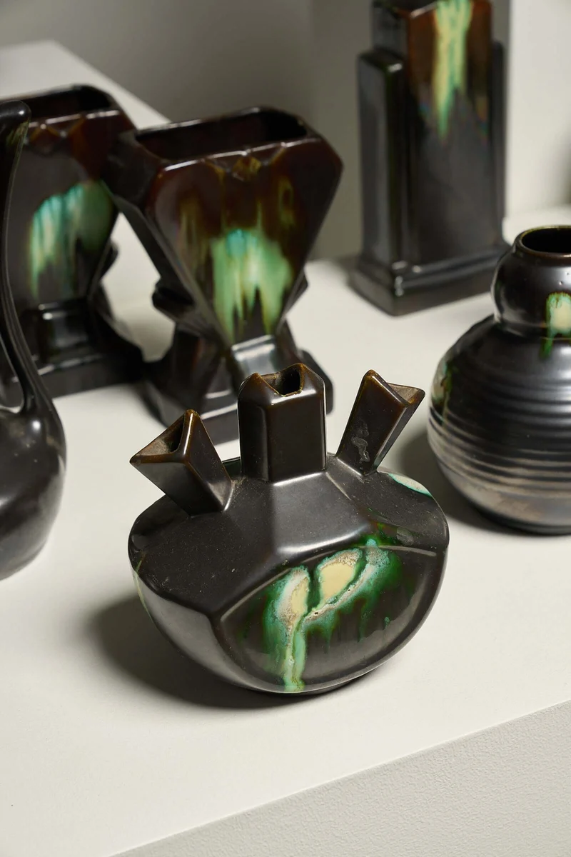 Large Collection of Belgian Art Deco Drip Glaze Ceramics 1920s