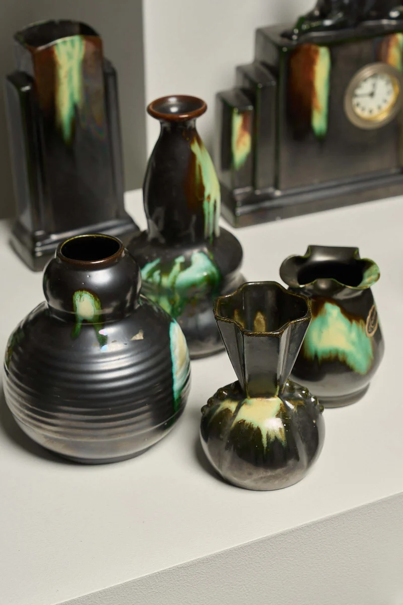 Large Collection of Belgian Art Deco Drip Glaze Ceramics 1920s