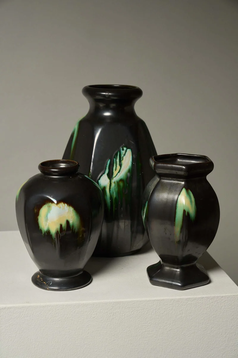 Large Collection of Belgian Art Deco Drip Glaze Ceramics 1920s
