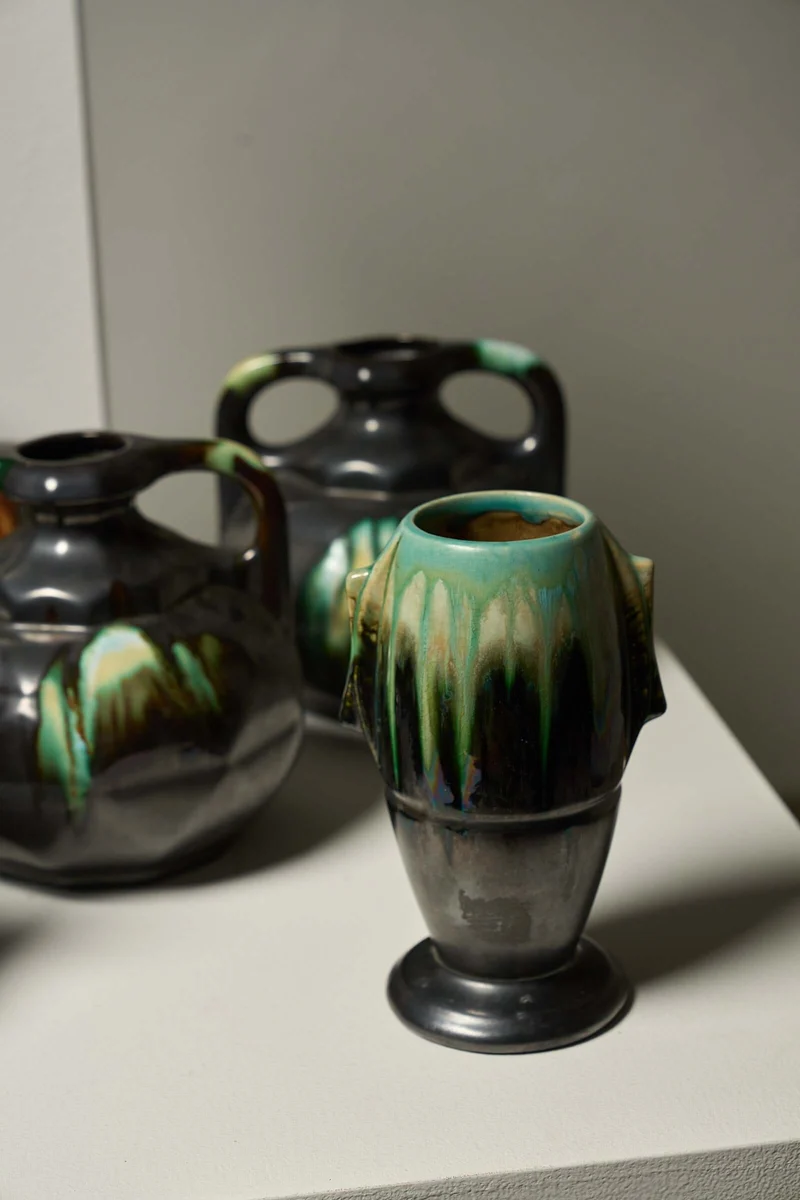 Large Collection of Belgian Art Deco Drip Glaze Ceramics 1920s