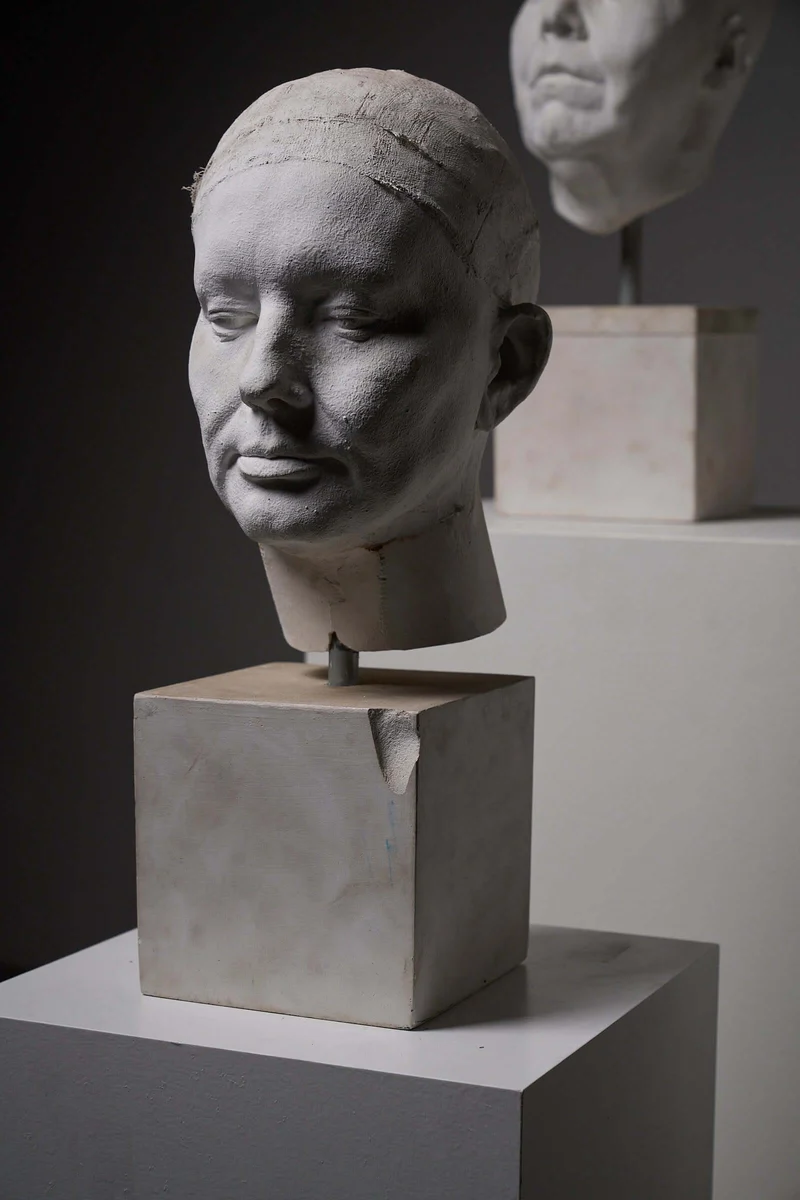 Set of Four Plaster Heads on Plinths