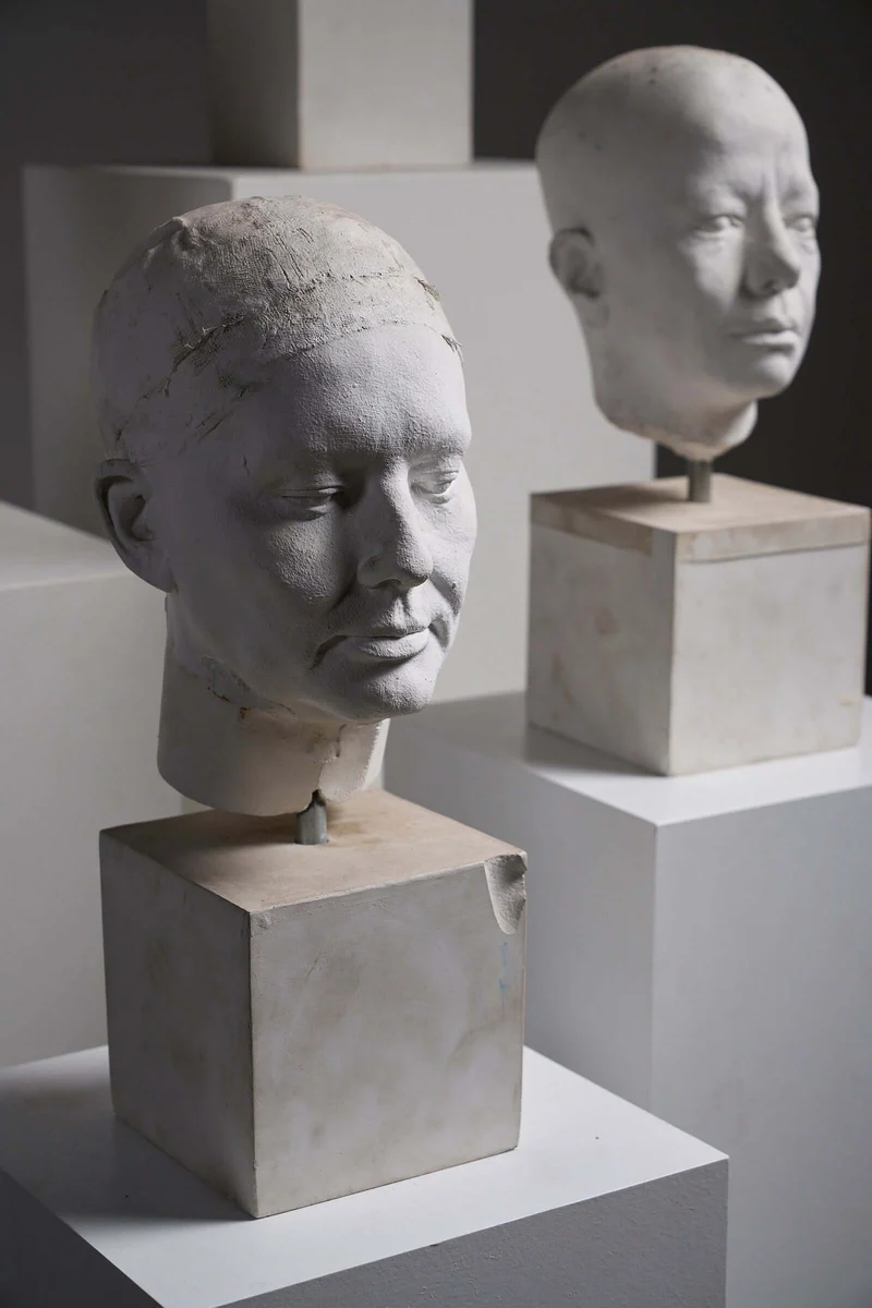 Set of Four Plaster Heads on Plinths
