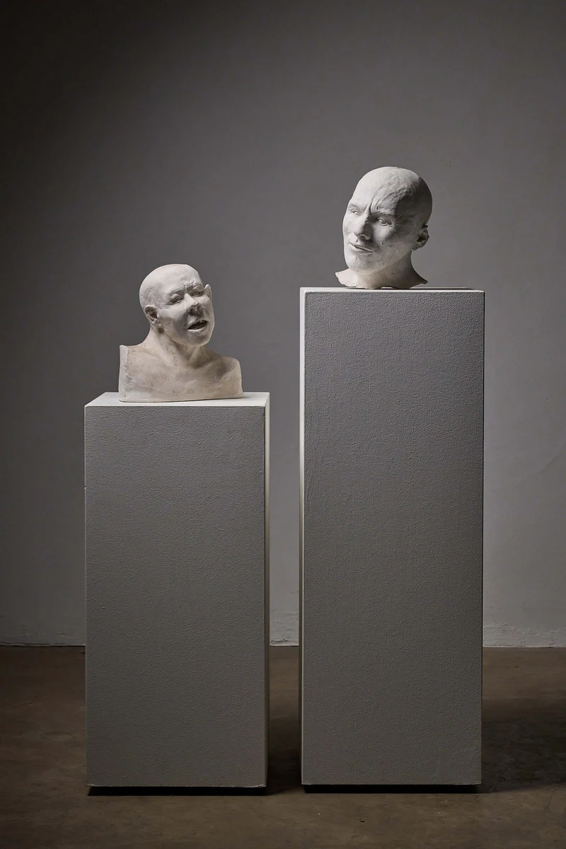 Set of Two Plaster Heads on Plinths