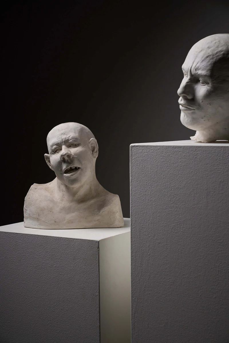 Set of Two Plaster Heads on Plinths