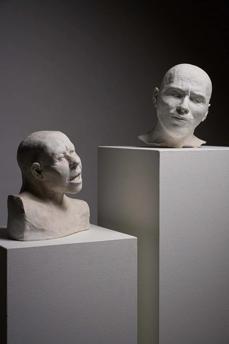 Set of Two Plaster Heads on Plinths