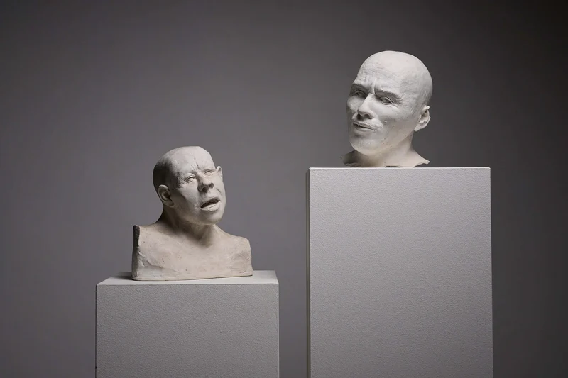 Set of Two Plaster Heads on Plinths
