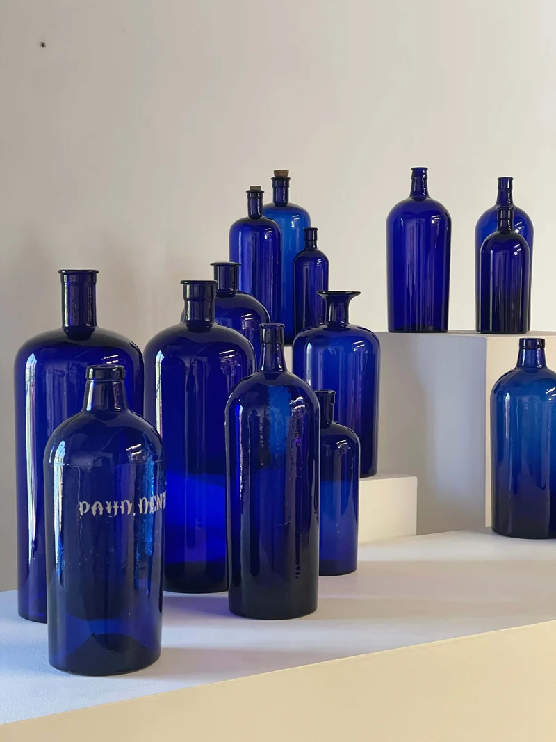 Collection of Antique Cobalt Blue Essence and Apothecary Bottles