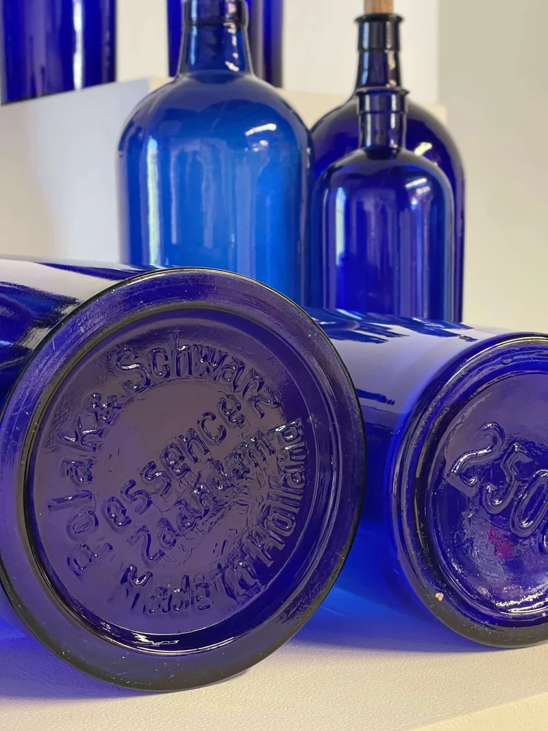 Collection of Antique Cobalt Blue Essence and Apothecary Bottles