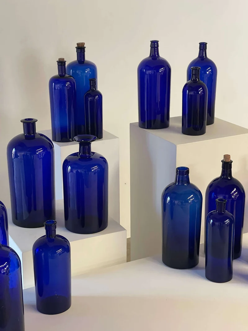 Collection of Antique Cobalt Blue Essence and Apothecary Bottles