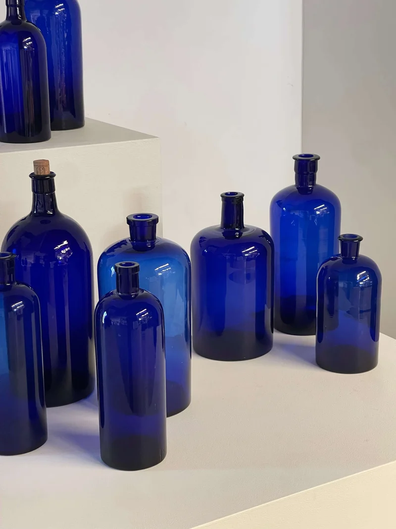 Collection of Antique Cobalt Blue Essence and Apothecary Bottles