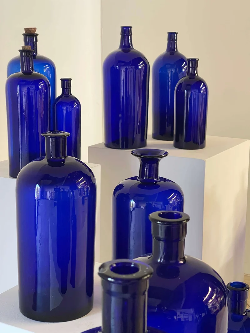 Collection of Antique Cobalt Blue Essence and Apothecary Bottles