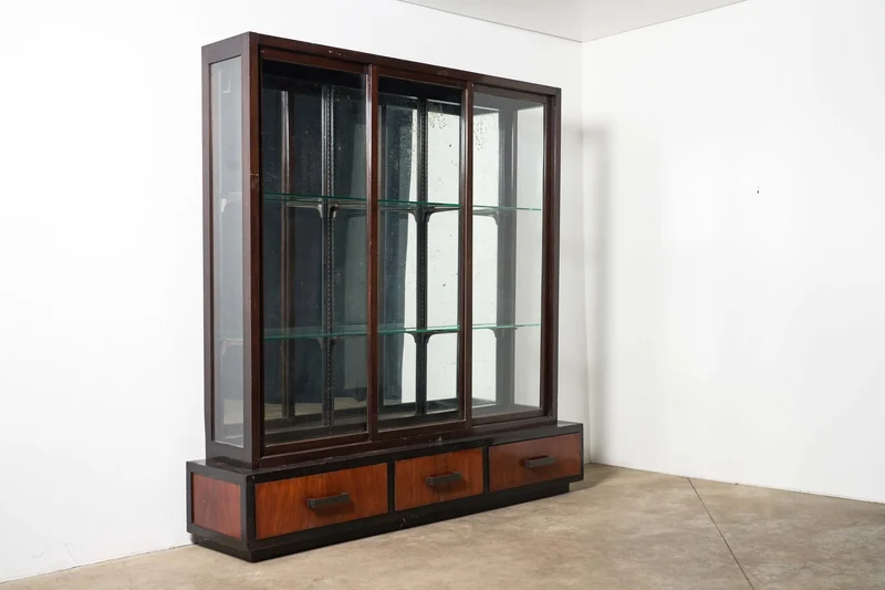 Art Deco Mirrored Display Cabinet with Sliding Doors