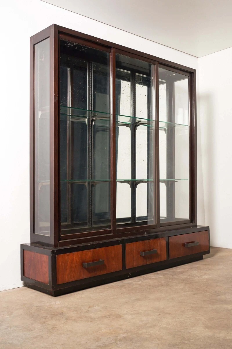 Art Deco Mirrored Display Cabinet with Sliding Doors